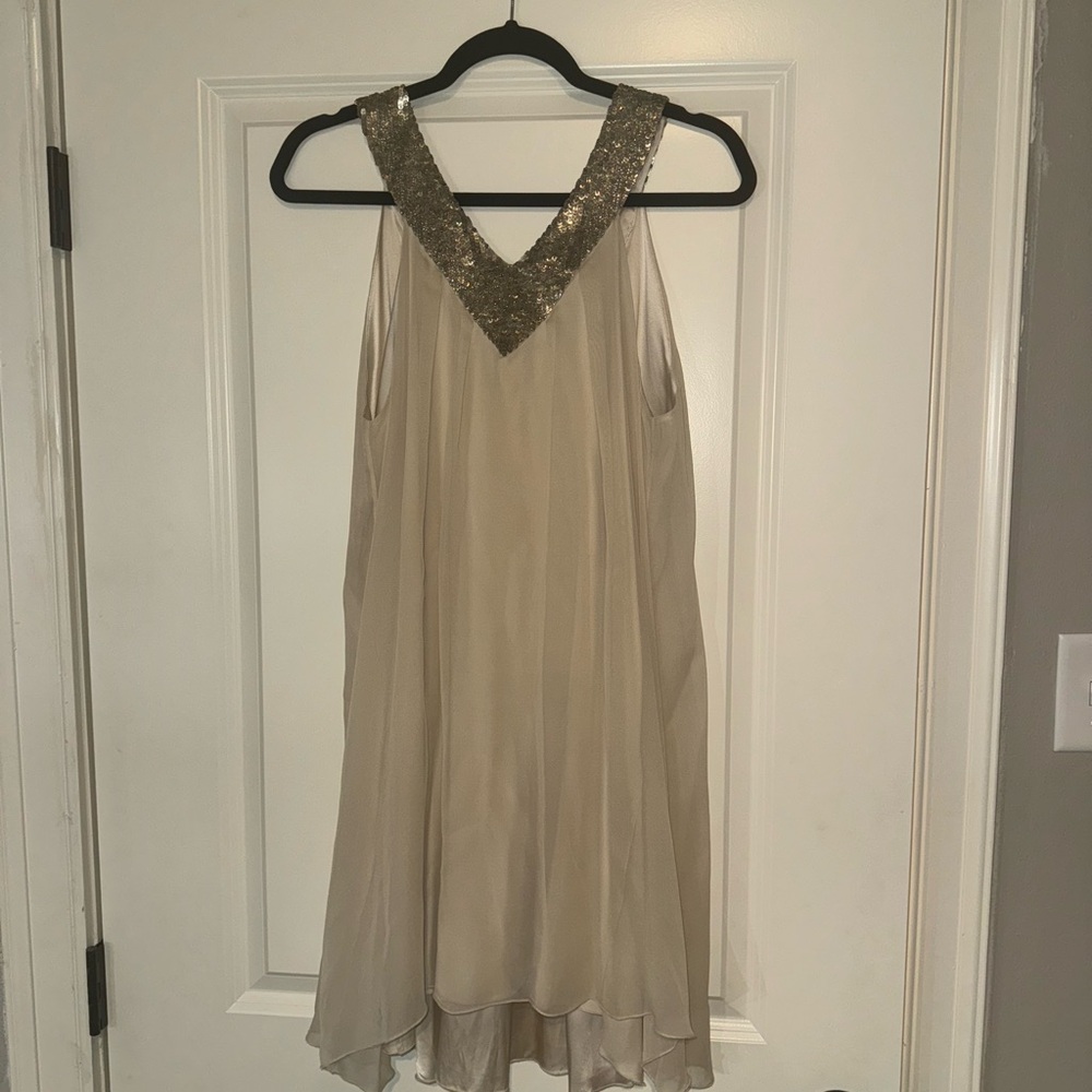 Alice + Olivia Cream Dress with Gold Sequin Detail